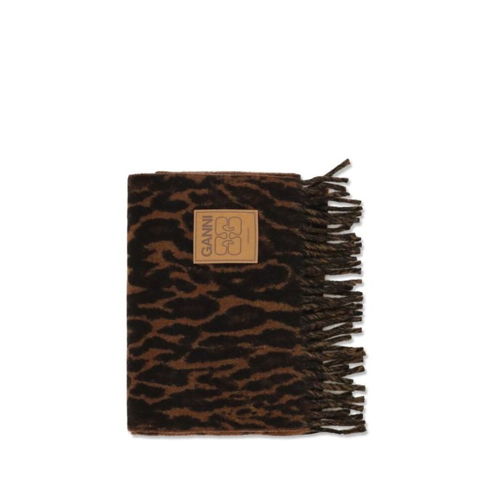 Ganni Brown Wool Oves Aries Women's Scarf
